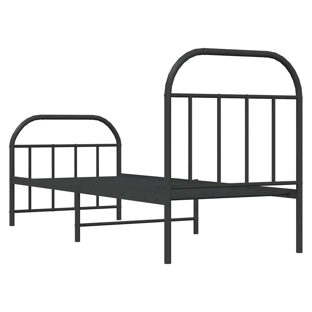 Metal Bed Frame without Mattress with Footboard Black 75x190cm