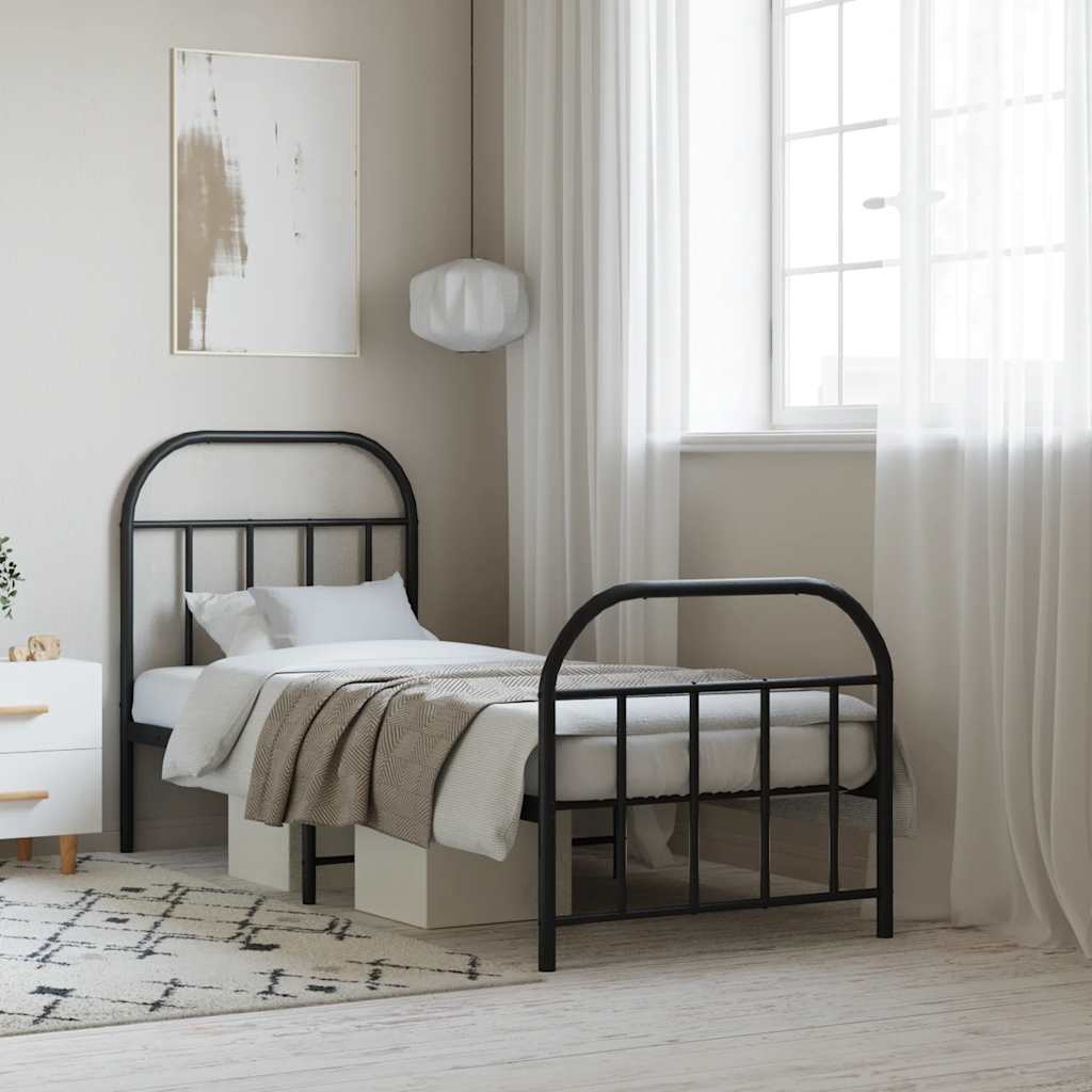Metal Bed Frame without Mattress with Footboard Black 75x190cm