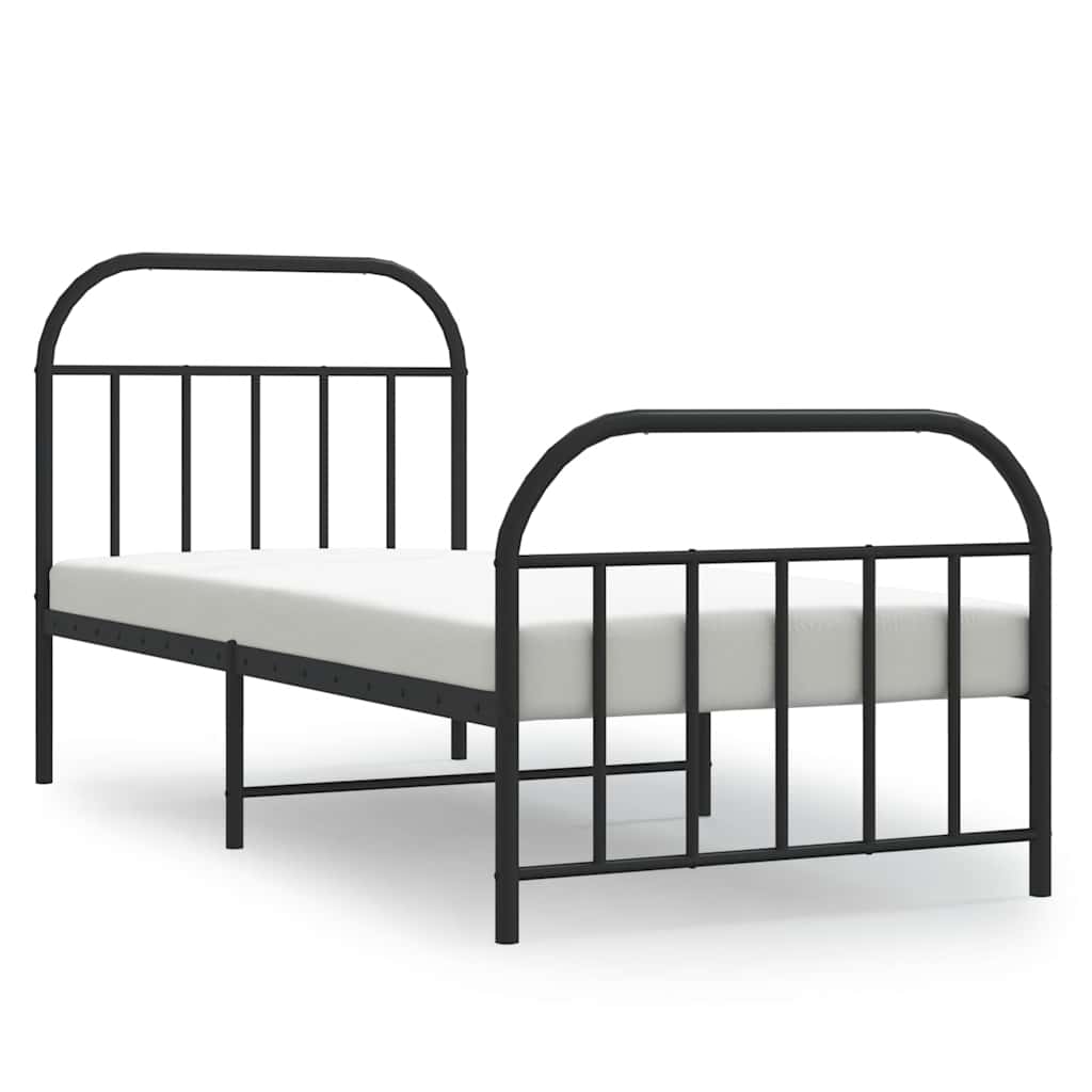 Metal Bed Frame without Mattress with Footboard Black 90x200cm