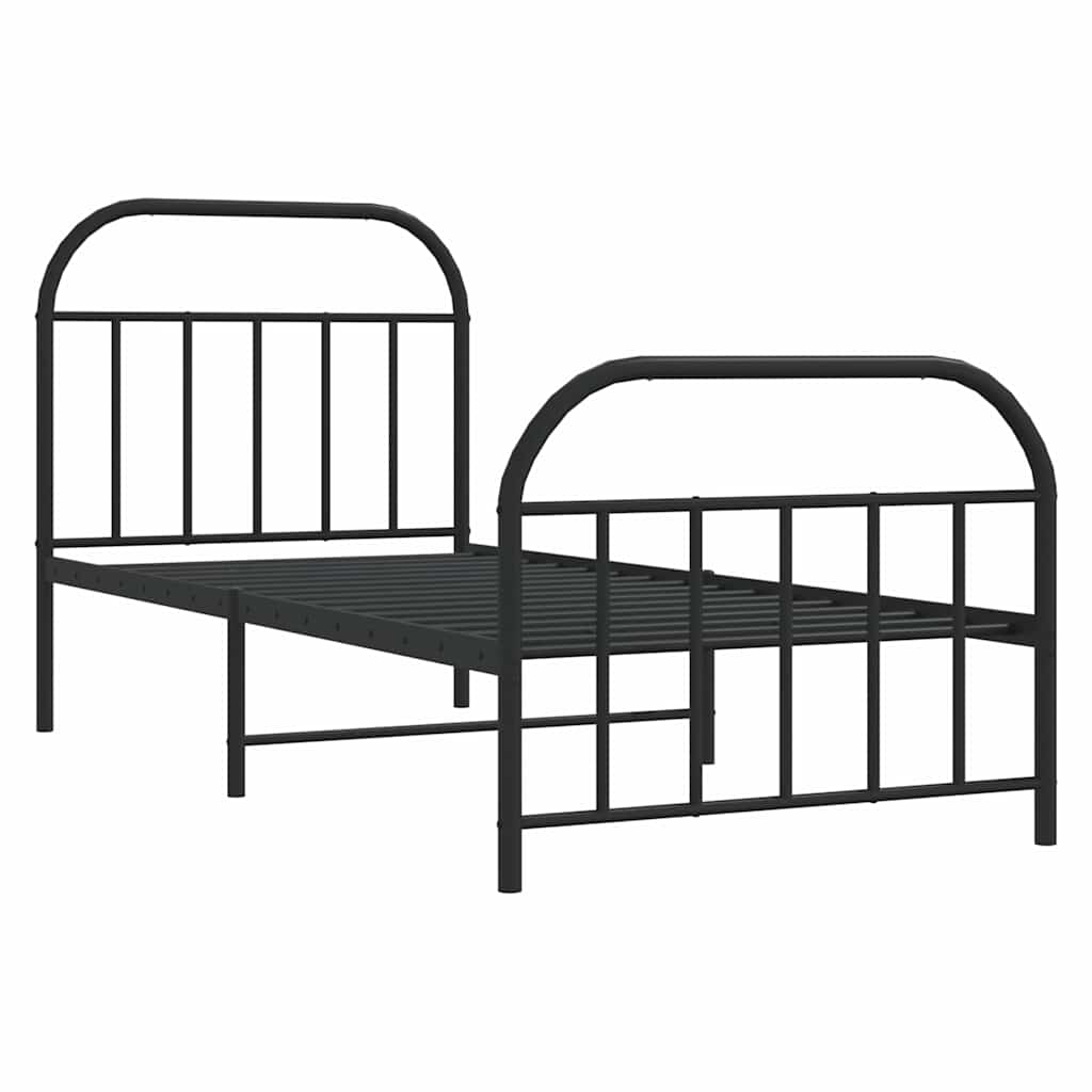 Metal Bed Frame without Mattress with Footboard Black 90x200cm