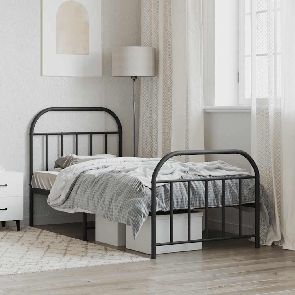 Metal Bed Frame without Mattress with Footboard Black 90x200cm