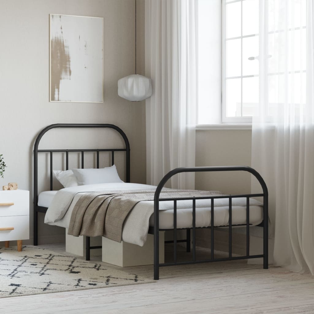 Metal Bed Frame without Mattress with Footboard Black 90x200cm