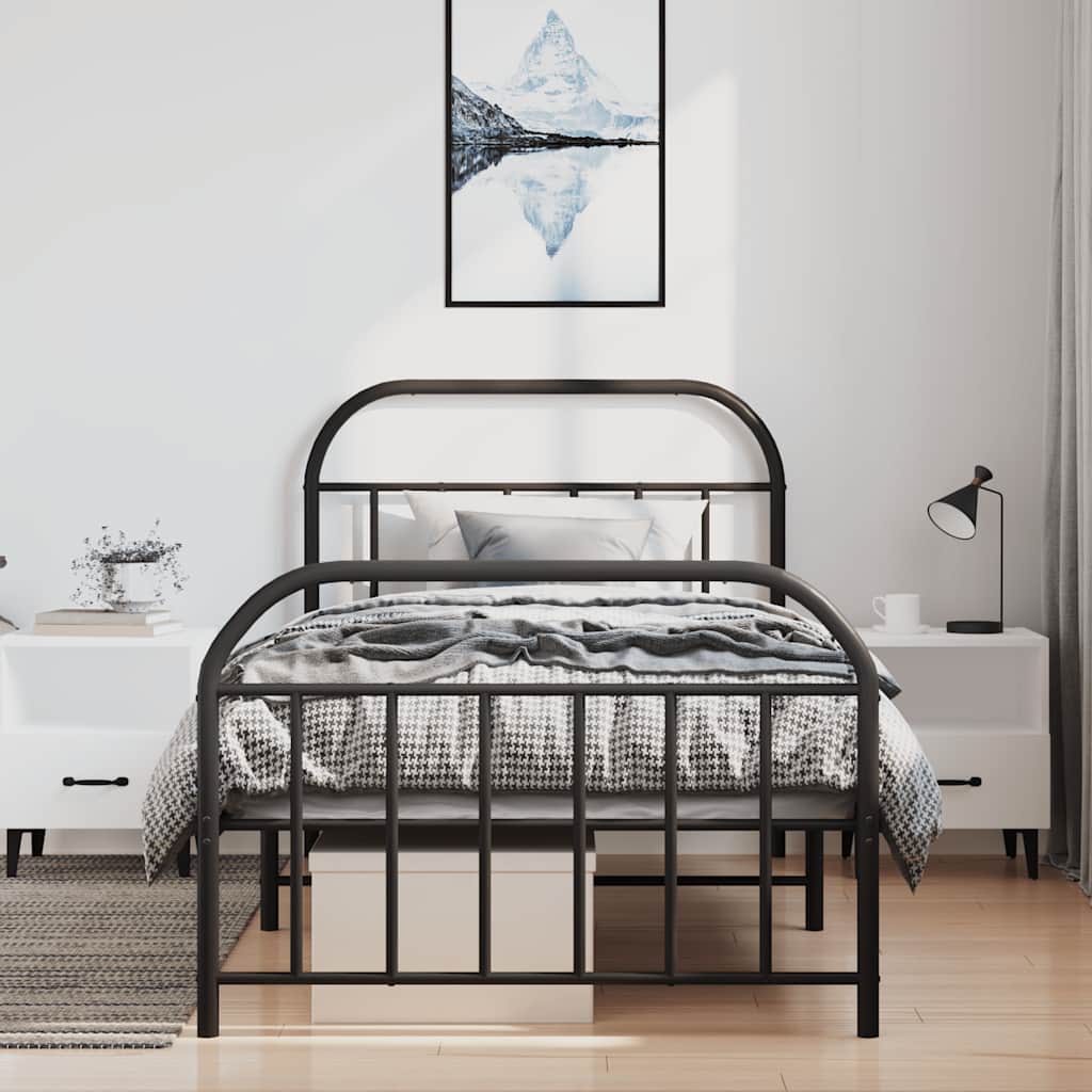 Metal Bed Frame without Mattress with Footboard Black 100x190cm