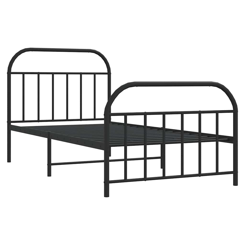 Metal Bed Frame without Mattress with Footboard Black 100x190cm