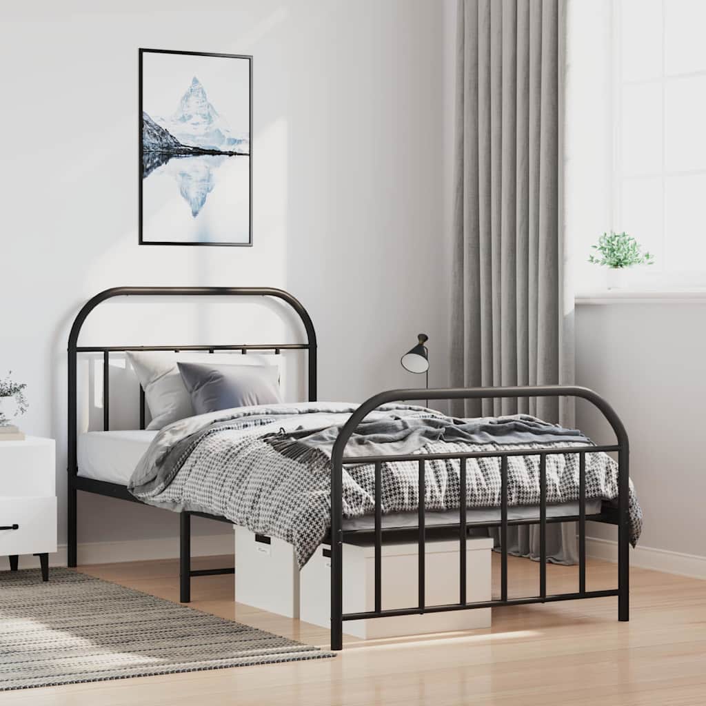 Metal Bed Frame without Mattress with Footboard Black 100x190cm