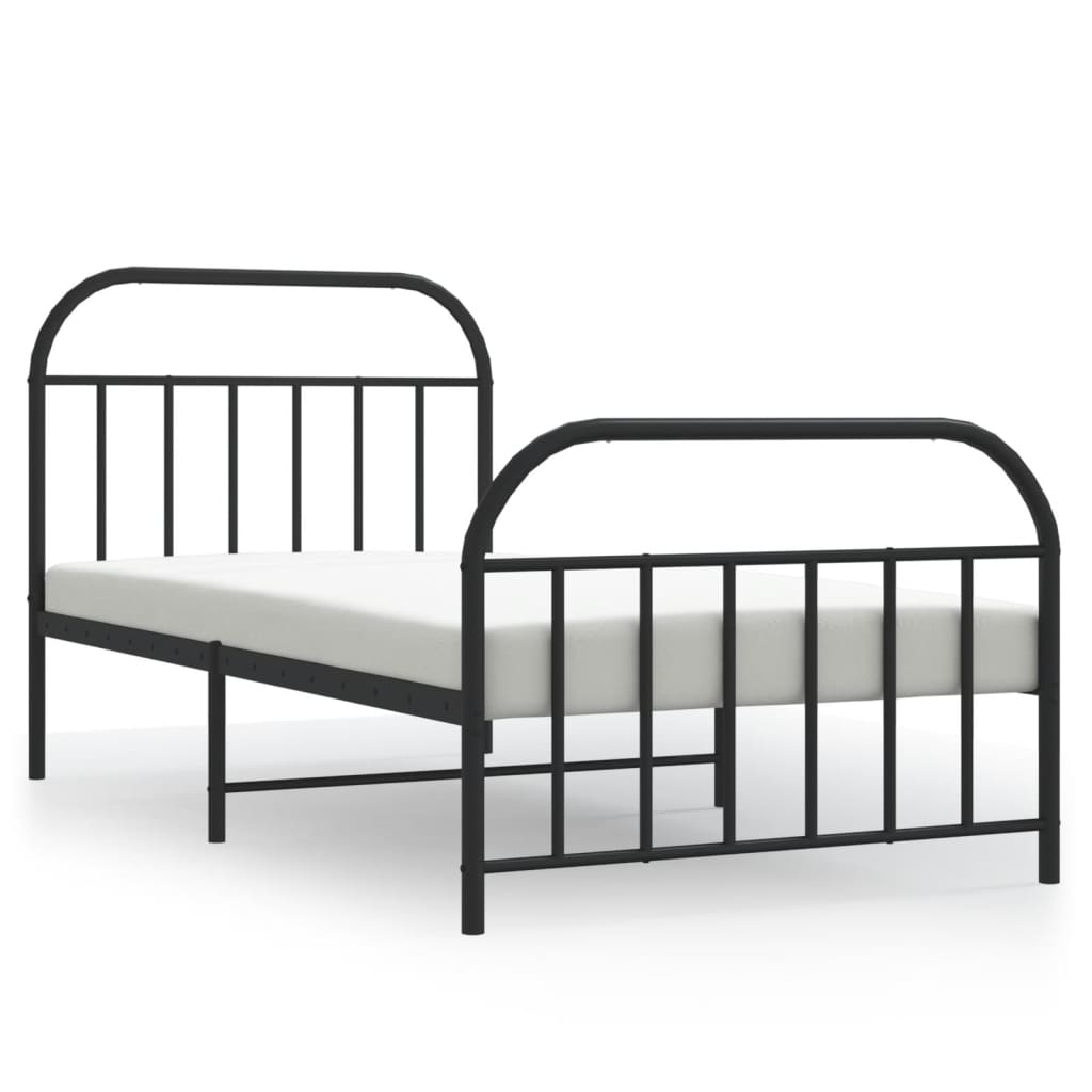 Metal Bed Frame without Mattress with Footboard Black 107x203cm