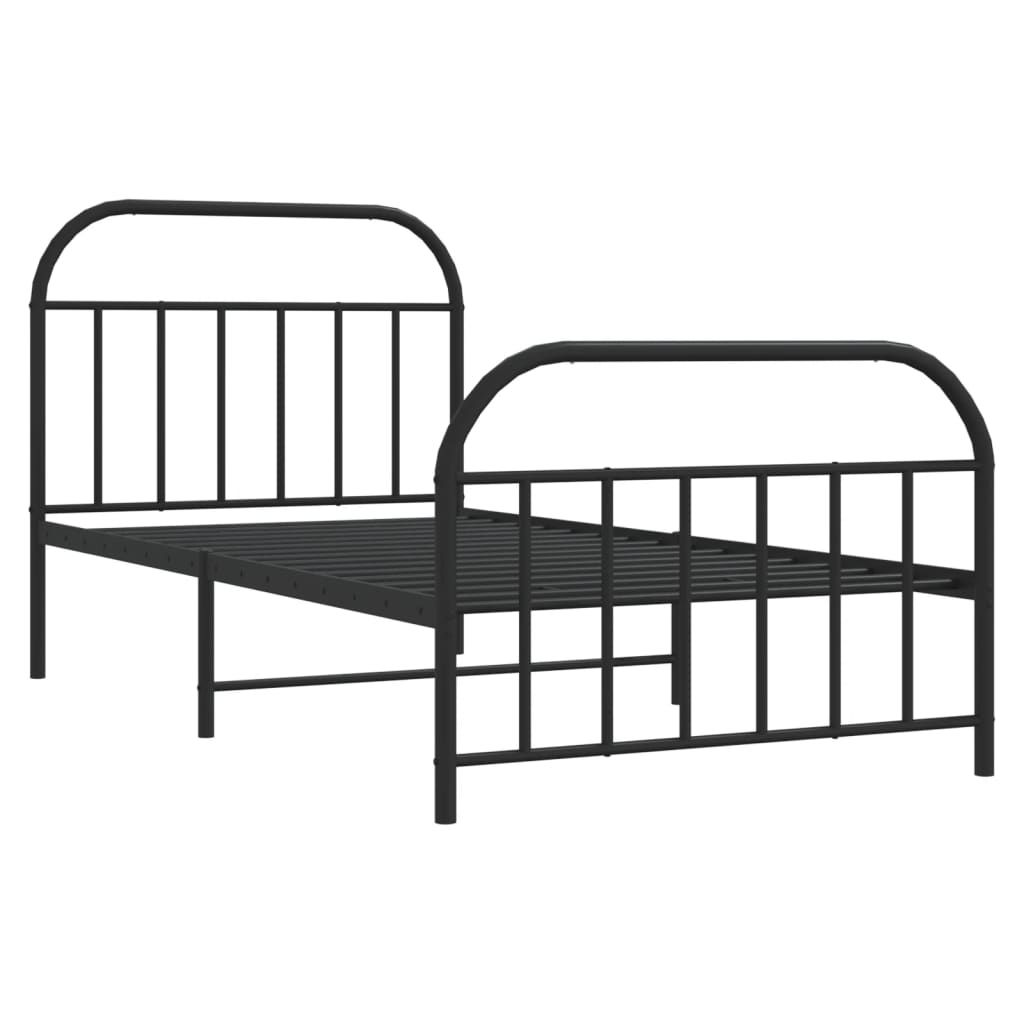 Metal Bed Frame without Mattress with Footboard Black 107x203cm