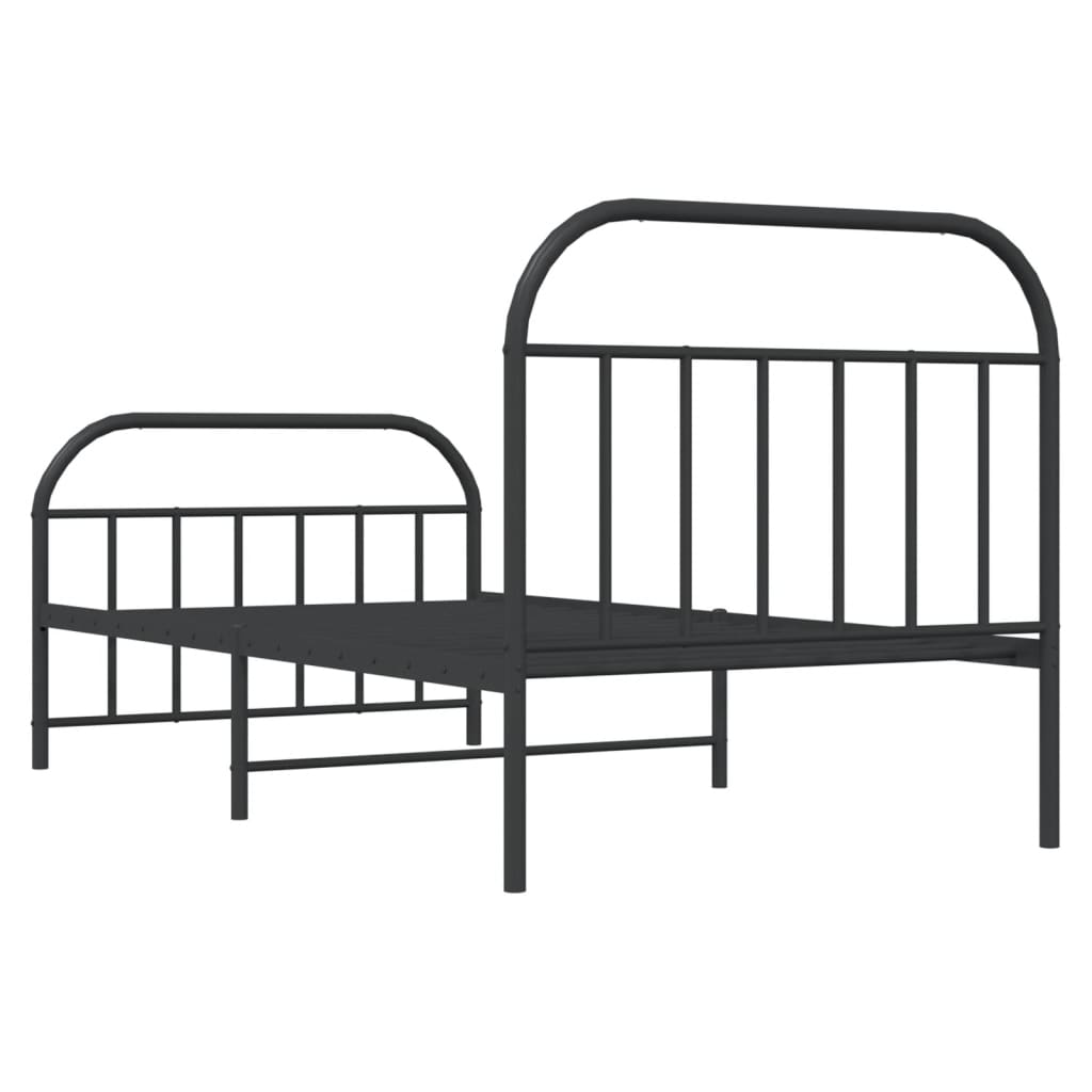 Metal Bed Frame without Mattress with Footboard Black 107x203cm