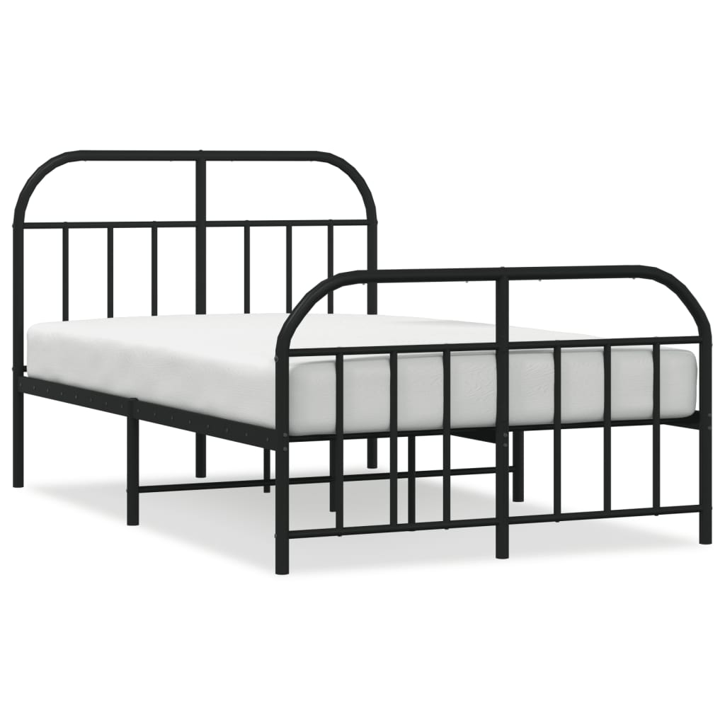 Metal Bed Frame without Mattress with Footboard Black 120x190cm