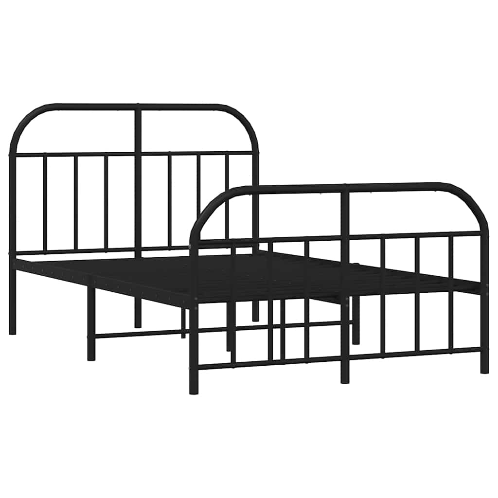 Metal Bed Frame without Mattress with Footboard Black 120x190cm