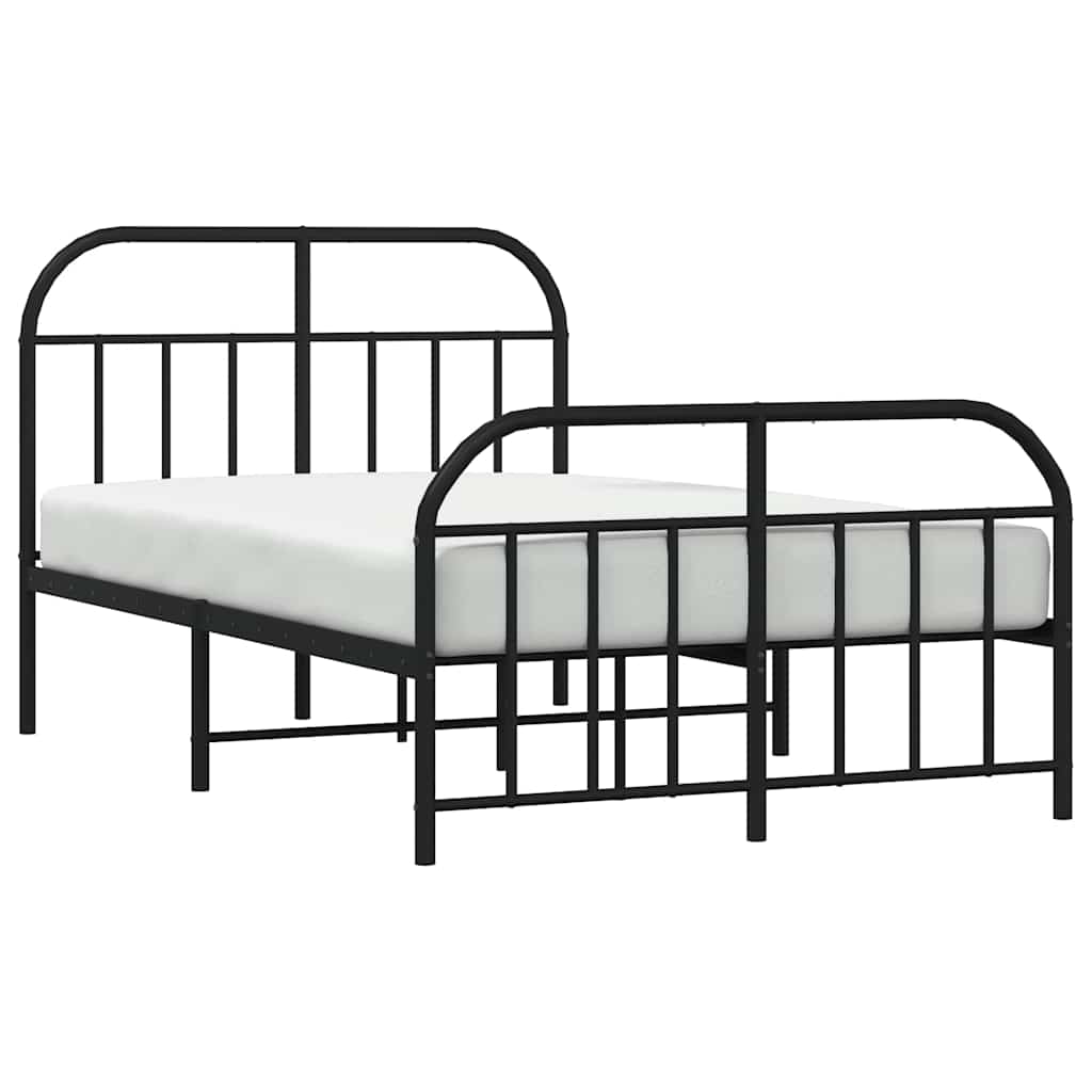 Metal Bed Frame without Mattress with Footboard Black 120x190cm
