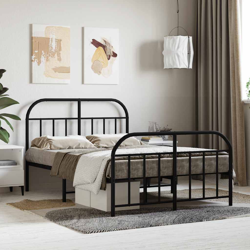 Metal Bed Frame without Mattress with Footboard Black 120x190cm