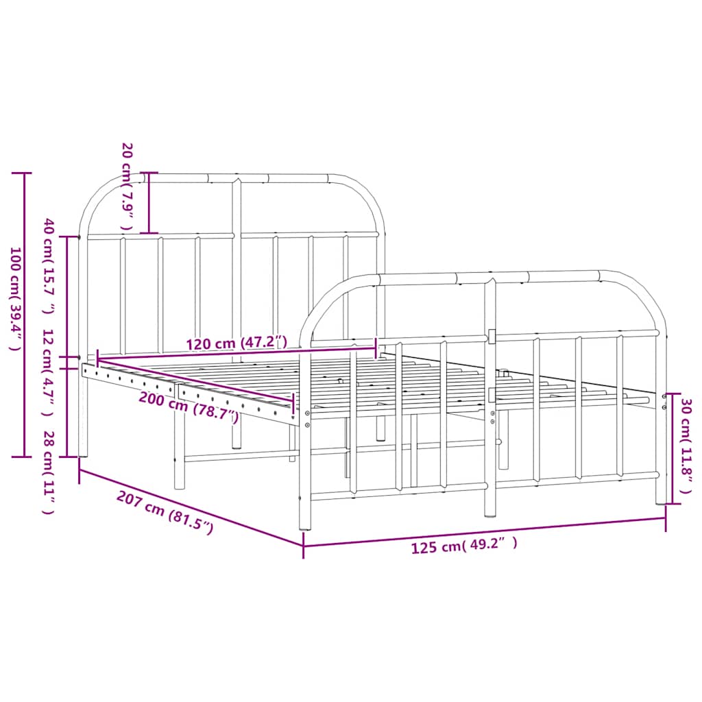 Metal Bed Frame without Mattress with Footboard Black 120x200cm