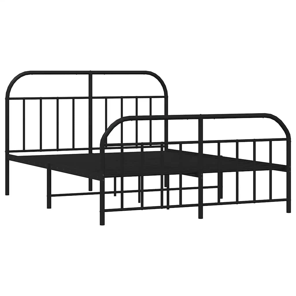 Metal Bed Frame without Mattress with Footboard Black 135x190cm