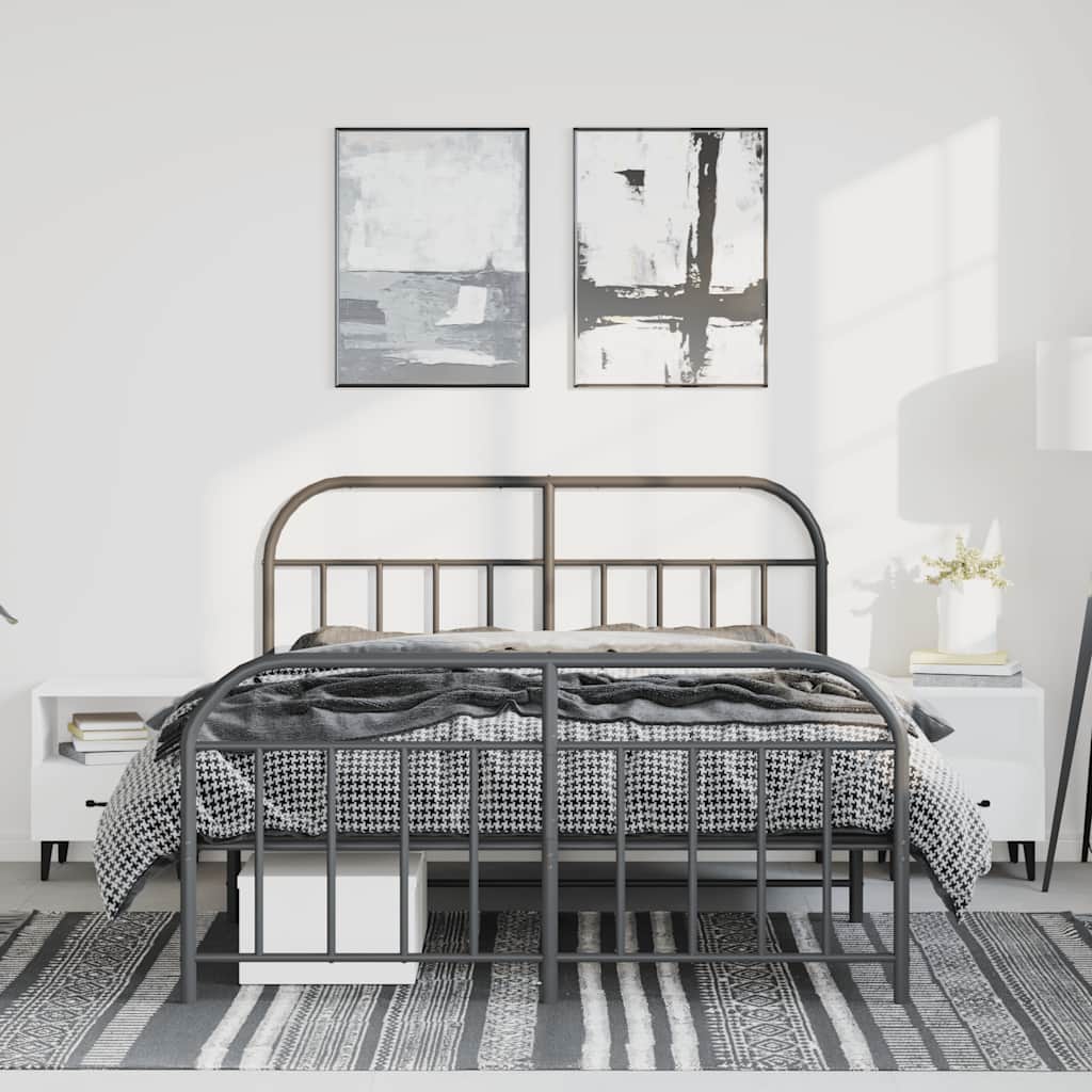 Metal Bed Frame without Mattress with Footboard Black 135x190cm
