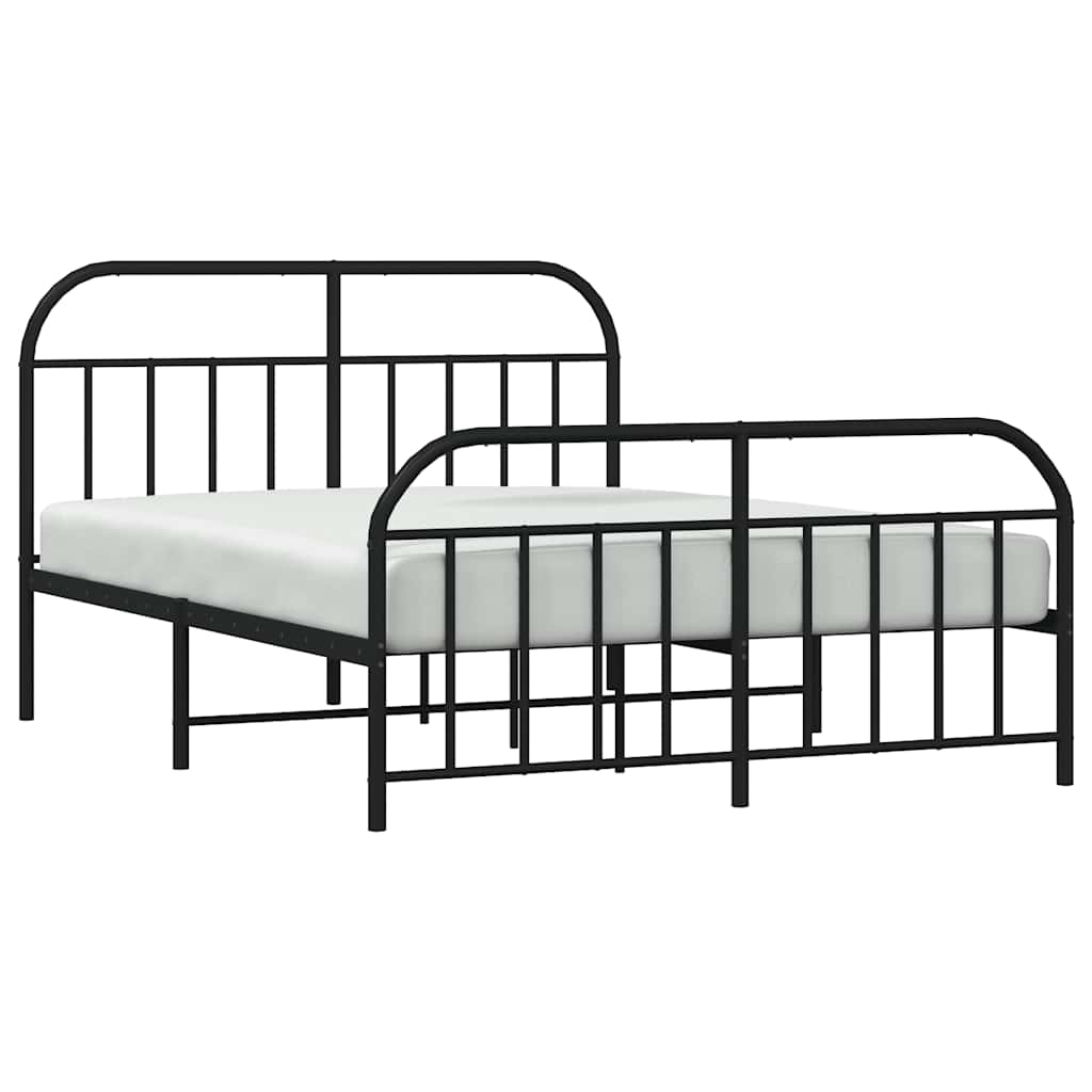Metal Bed Frame without Mattress with Footboard Black 135x190cm