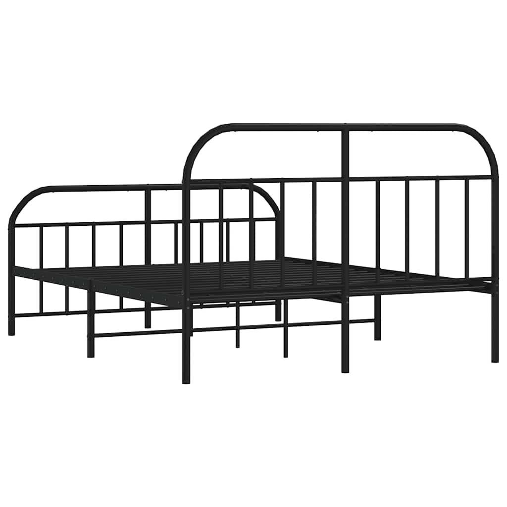 Metal Bed Frame without Mattress with Footboard Black 135x190cm