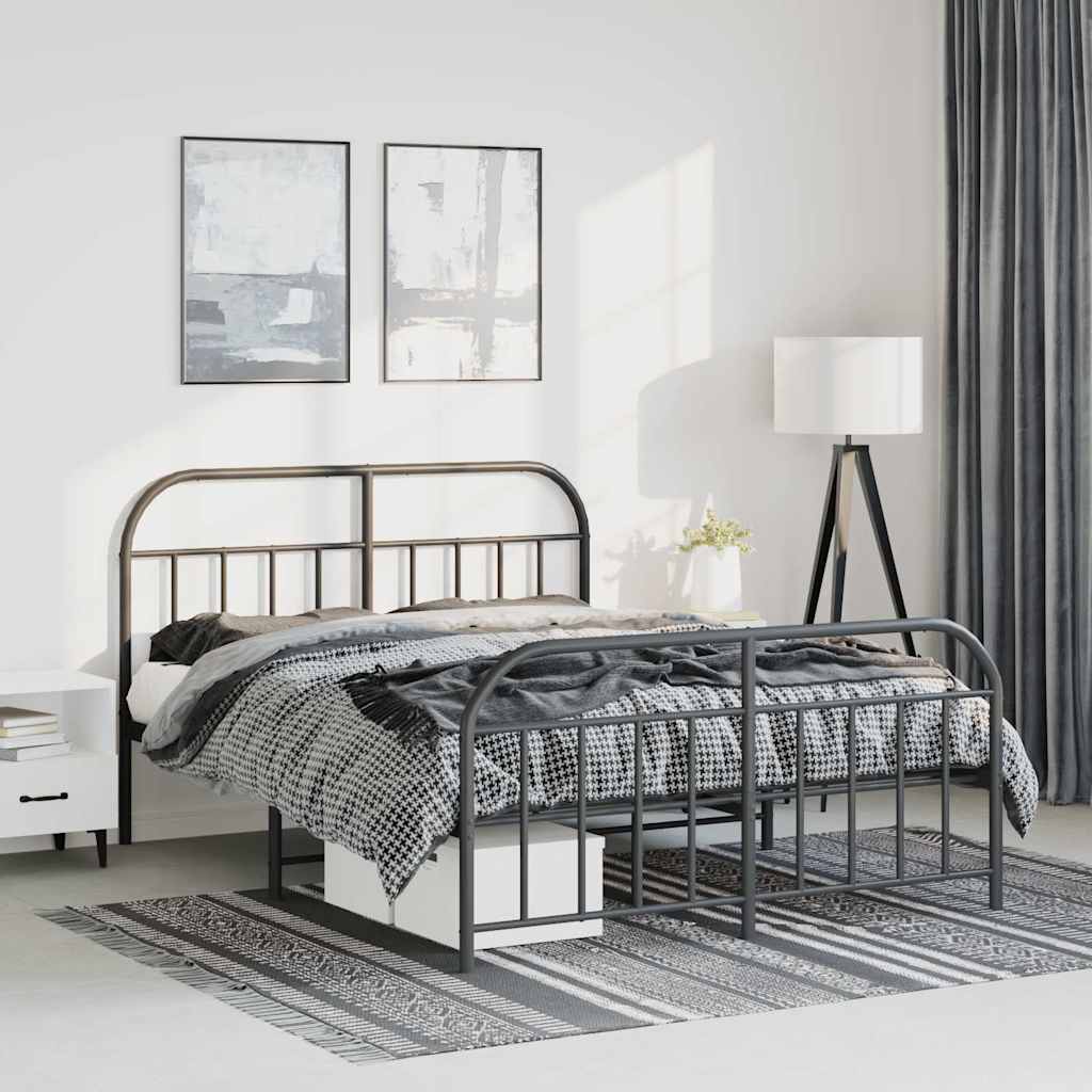 Metal Bed Frame without Mattress with Footboard Black 135x190cm