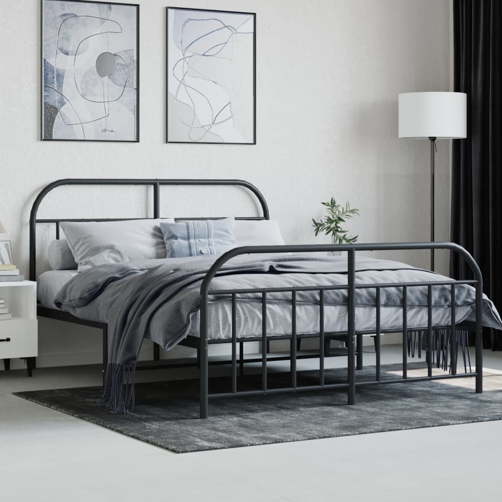 Metal Bed Frame without Mattress with Footboard Black 140x190cm