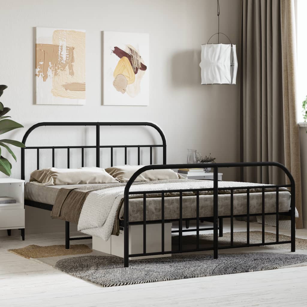 Metal Bed Frame without Mattress with Footboard Black 140x190cm