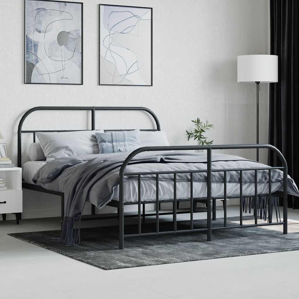 Metal Bed Frame without Mattress with Footboard Black 140x200cm