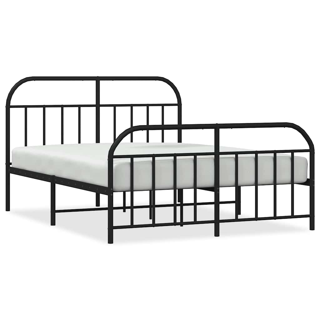 Metal Bed Frame without Mattress with Footboard Black 150x200cm