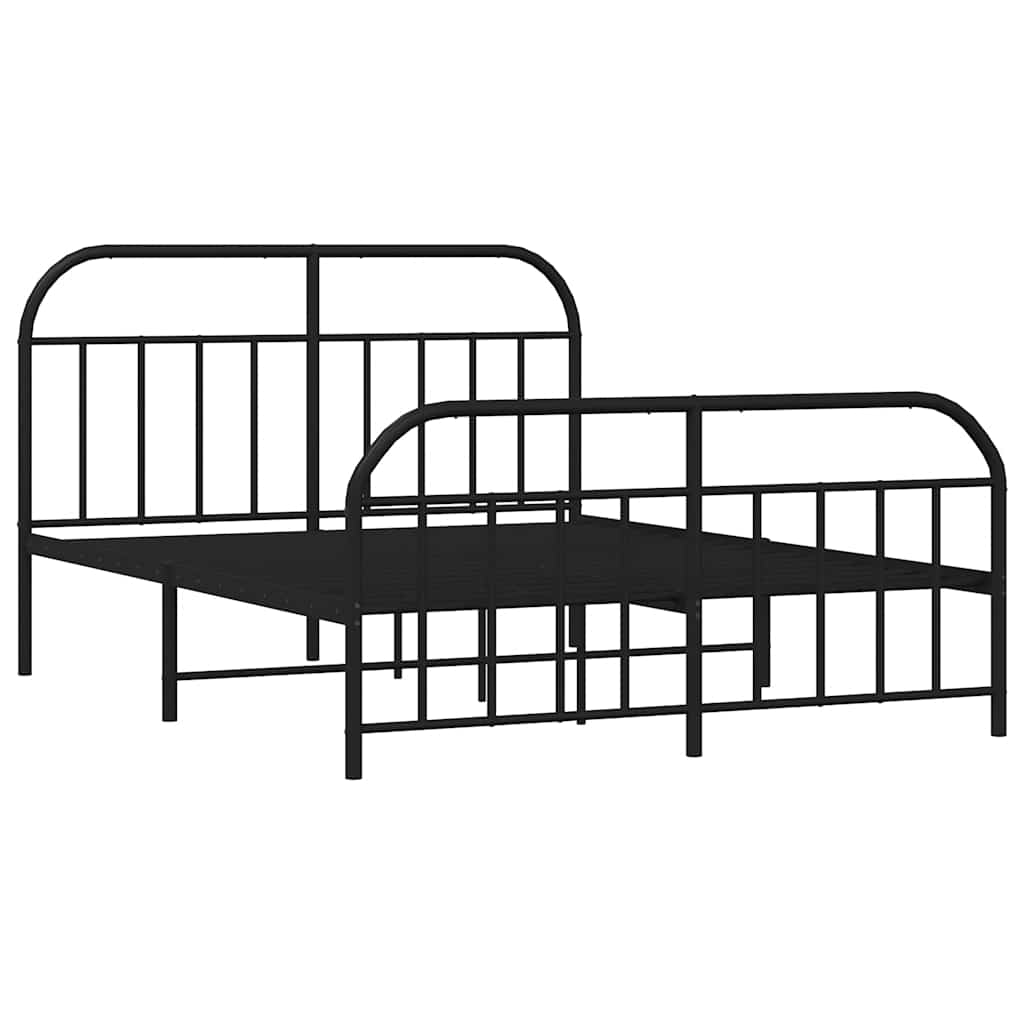 Metal Bed Frame without Mattress with Footboard Black 150x200cm