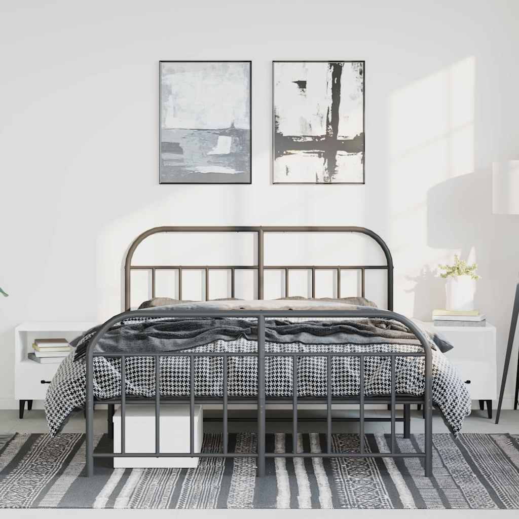 Metal Bed Frame without Mattress with Footboard Black 150x200cm