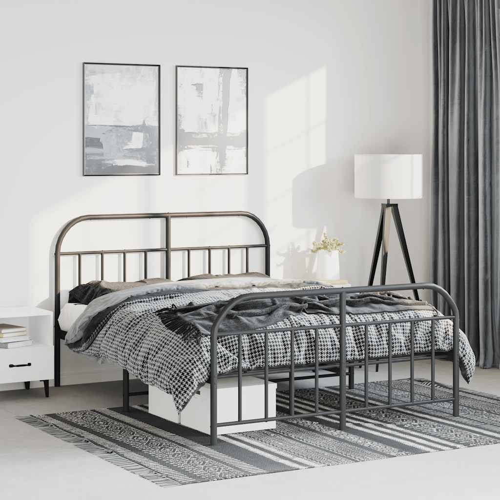 Metal Bed Frame without Mattress with Footboard Black 150x200cm