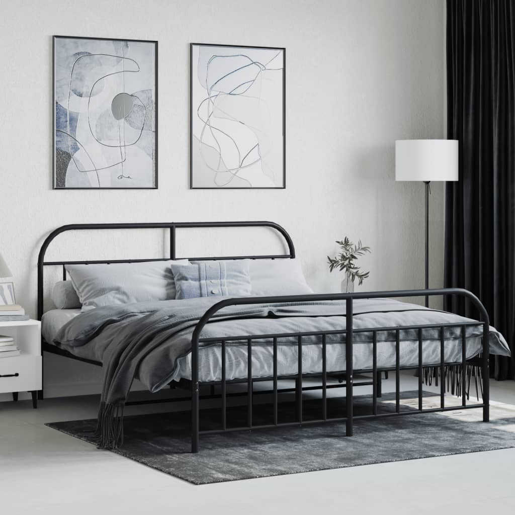 Metal Bed Frame without Mattress with Footboard Black 160x200cm