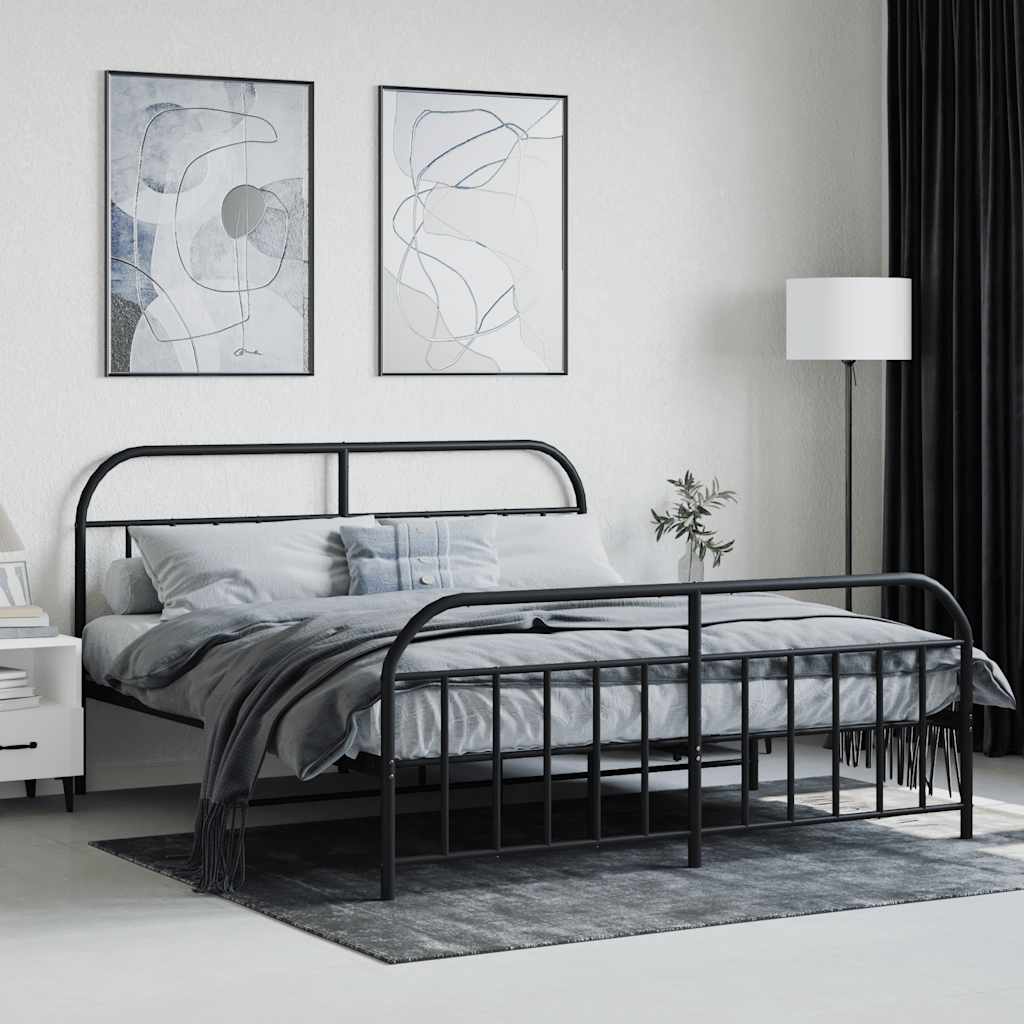 Metal Bed Frame without Mattress with Footboard Black 180x200cm