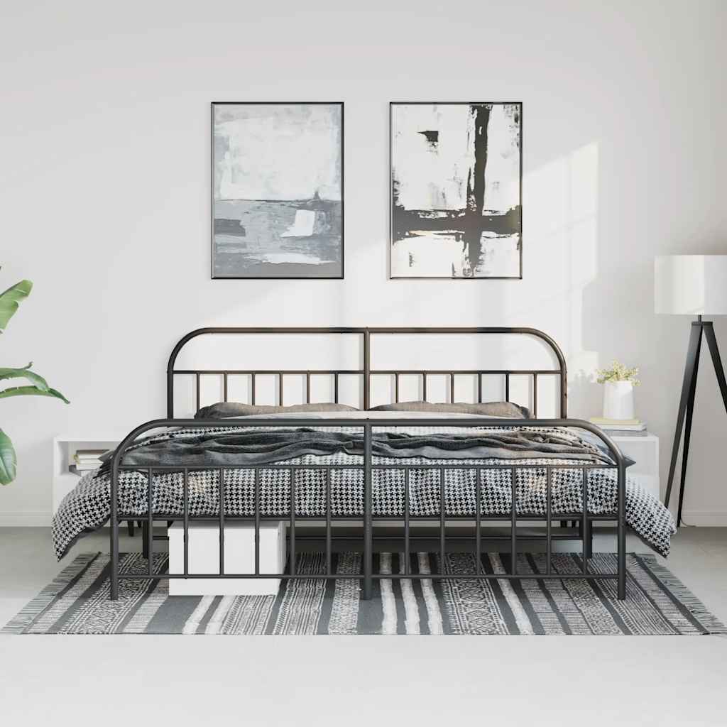 Metal Bed Frame without Mattress with Footboard Black 193x203cm
