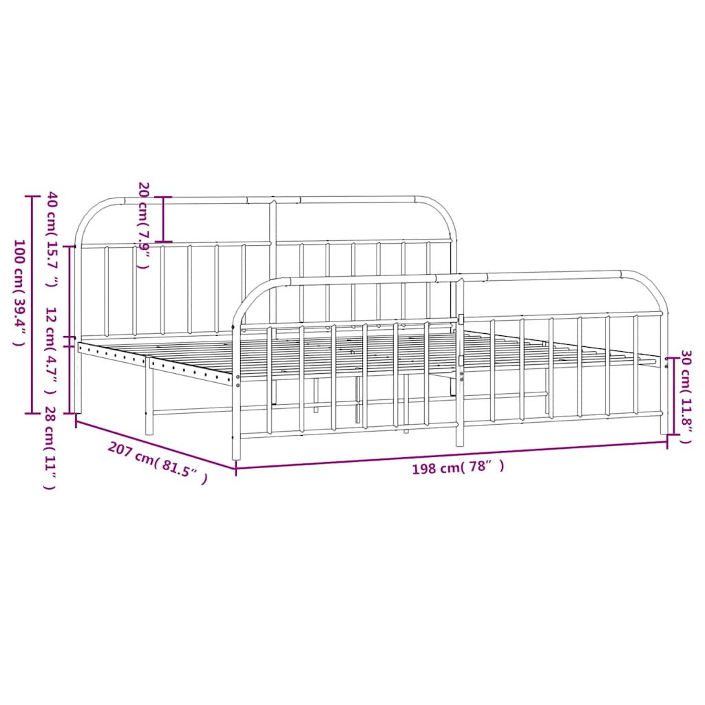 Metal Bed Frame without Mattress with Footboard Black 193x203cm