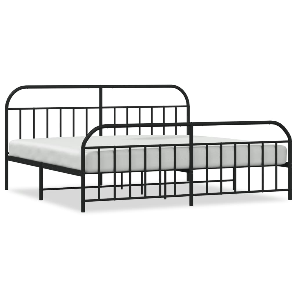Metal Bed Frame without Mattress with Footboard Black 200x200cm