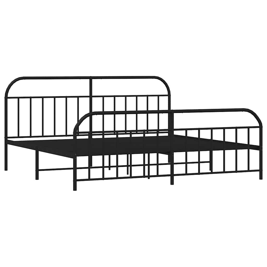 Metal Bed Frame without Mattress with Footboard Black 200x200cm
