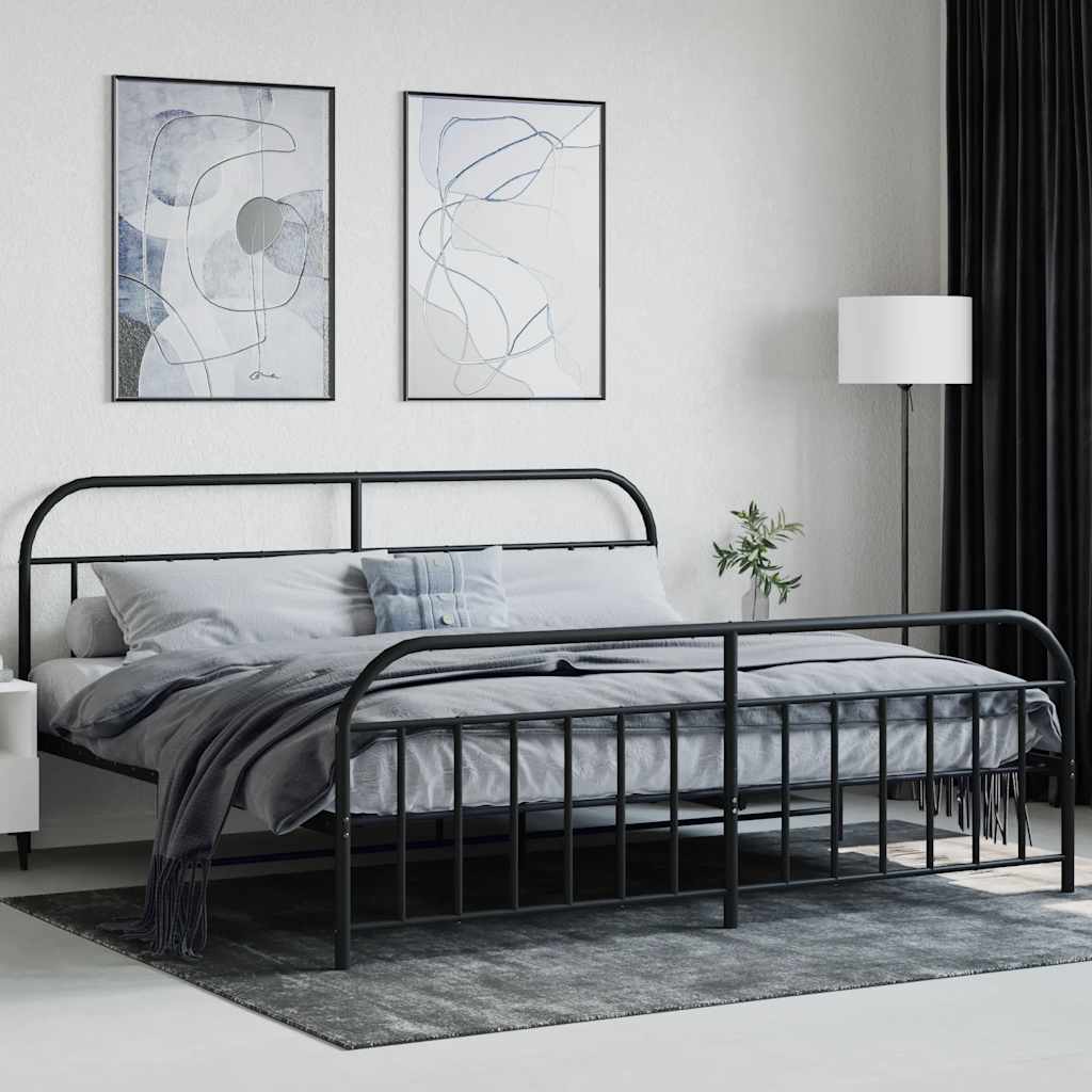 Metal Bed Frame without Mattress with Footboard Black 200x200cm