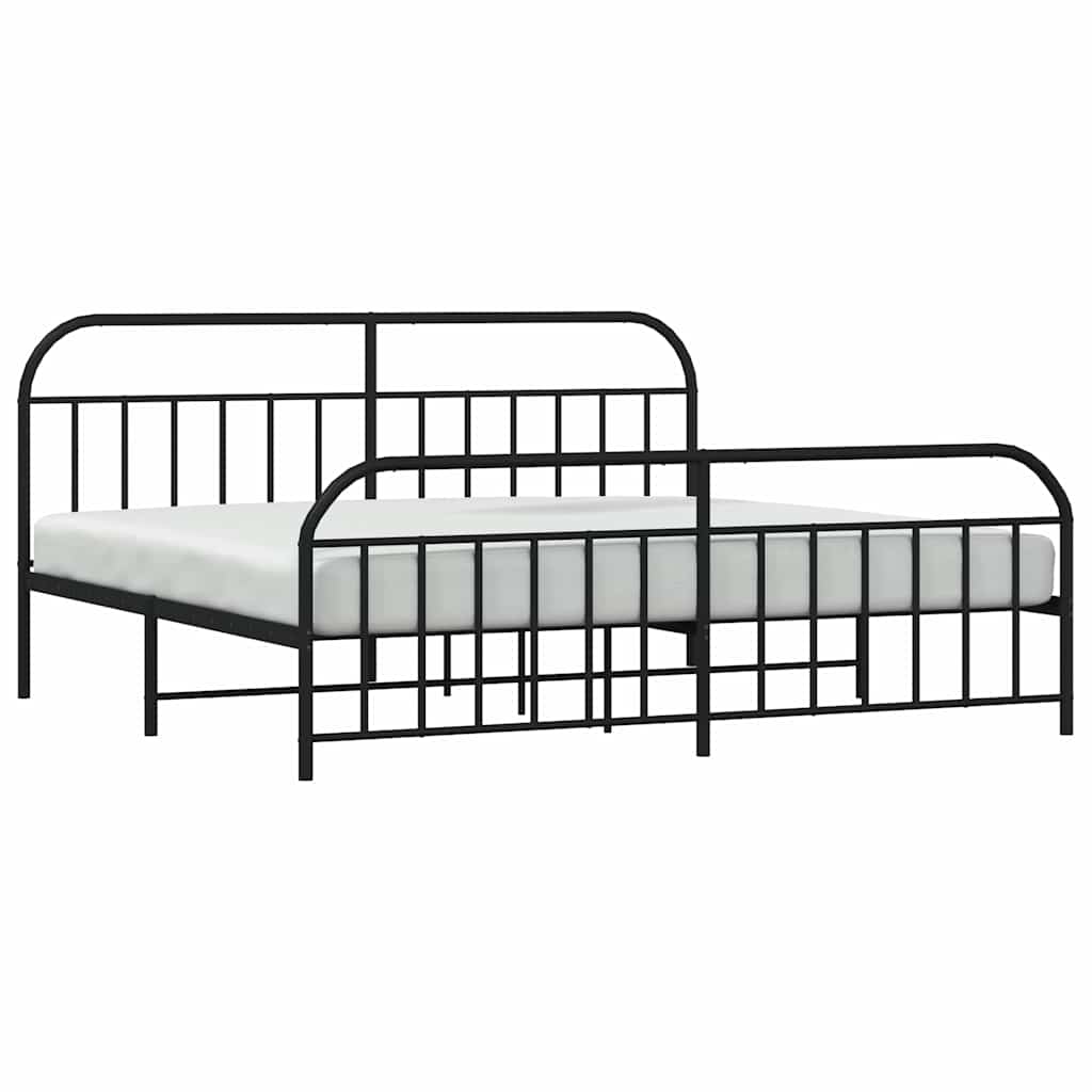 Metal Bed Frame without Mattress with Footboard Black 200x200cm