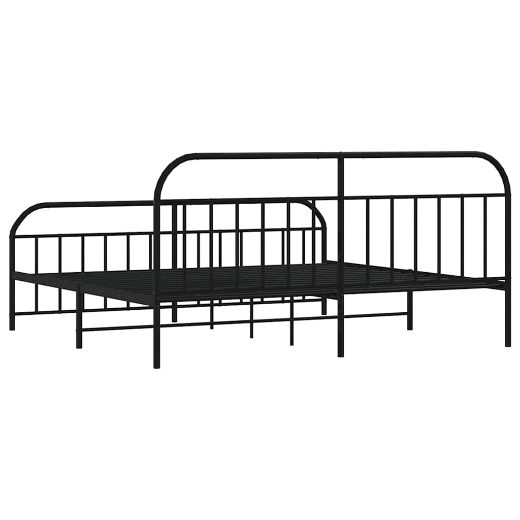 Metal Bed Frame without Mattress with Footboard Black 200x200cm