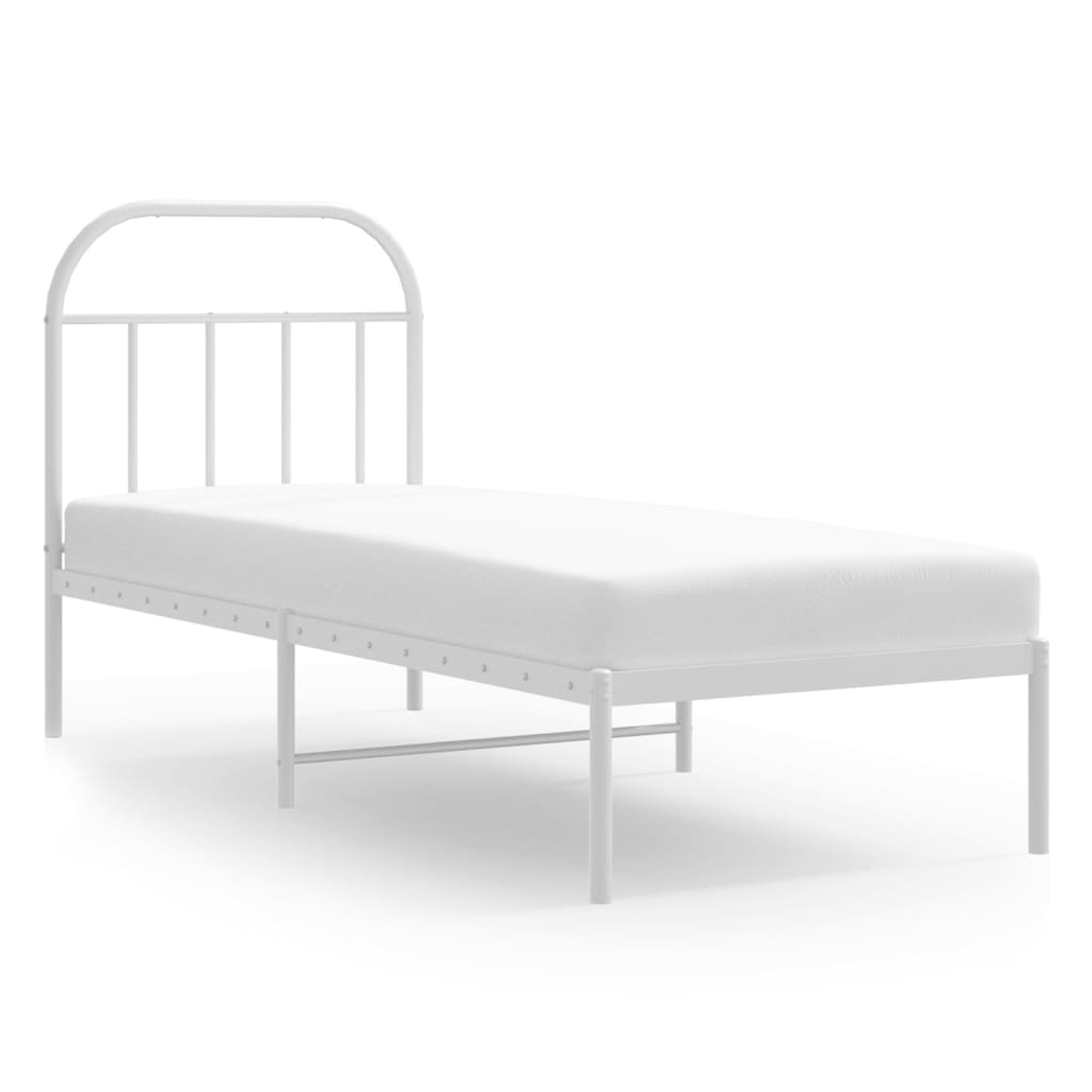 Metal Bed Frame without Mattress with Headboard White 75x190cm