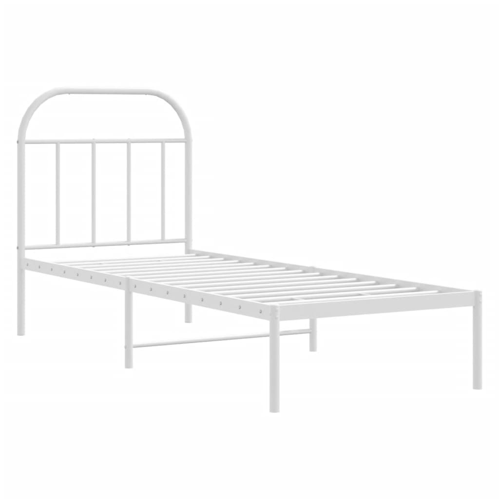 Metal Bed Frame without Mattress with Headboard White 75x190cm