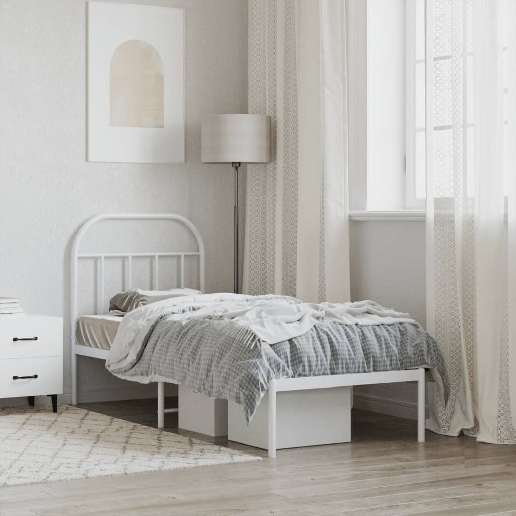 Metal Bed Frame without Mattress with Headboard White 75x190cm