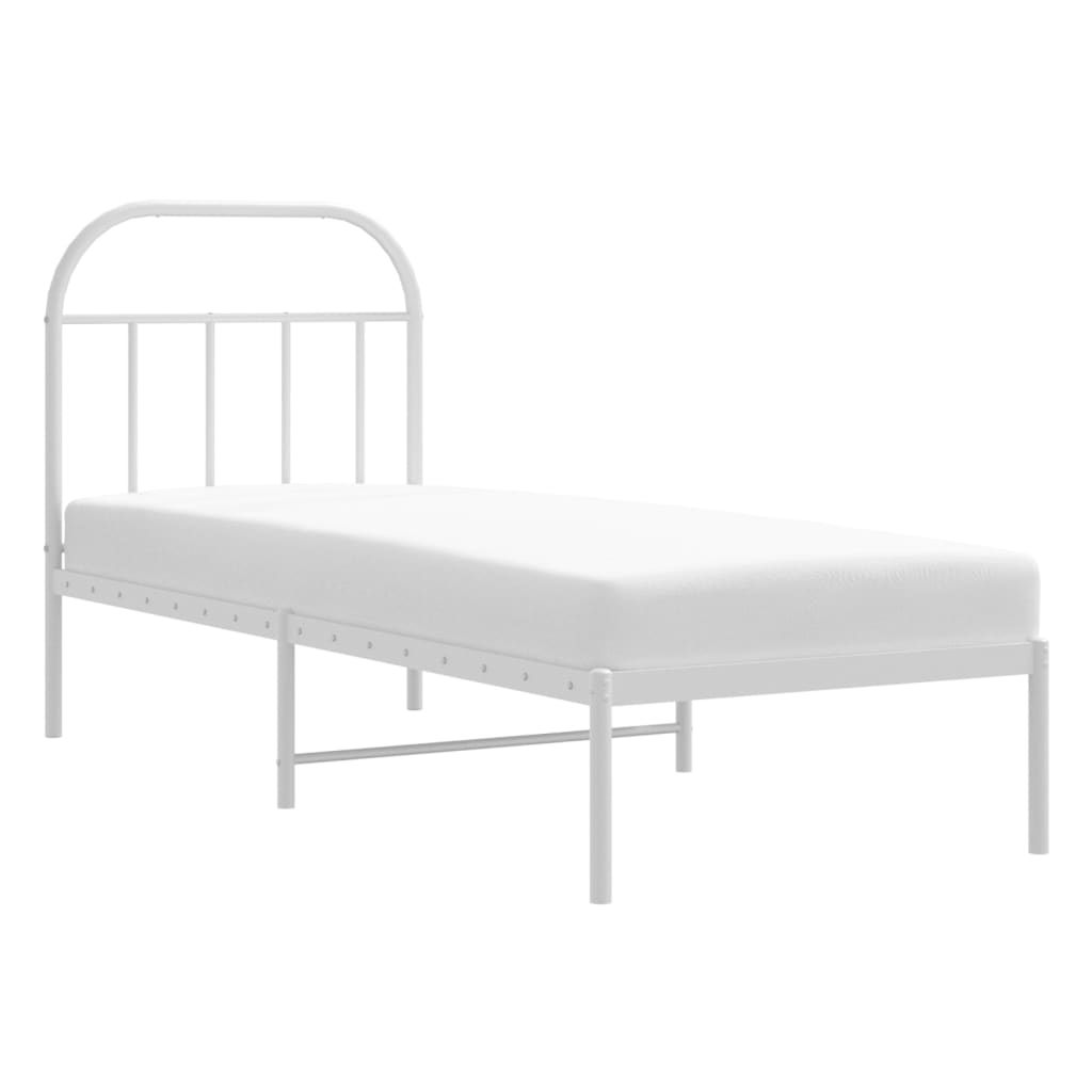 Metal Bed Frame without Mattress with Headboard White 75x190cm