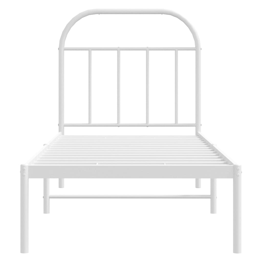 Metal Bed Frame without Mattress with Headboard White 75x190cm