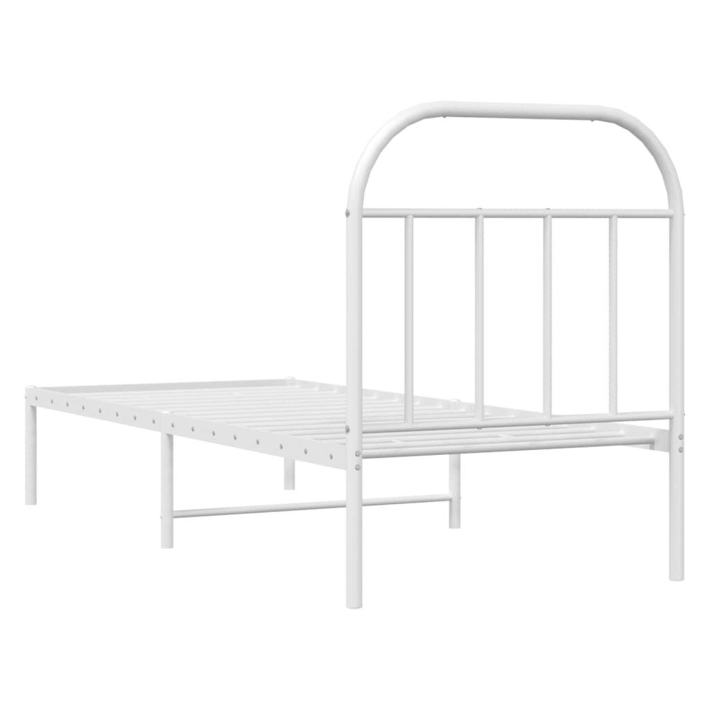 Metal Bed Frame without Mattress with Headboard White 75x190cm