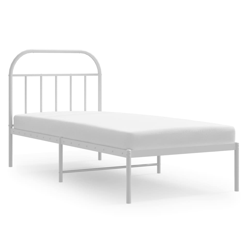Metal Bed Frame without Mattress with Headboard White 90x190cm