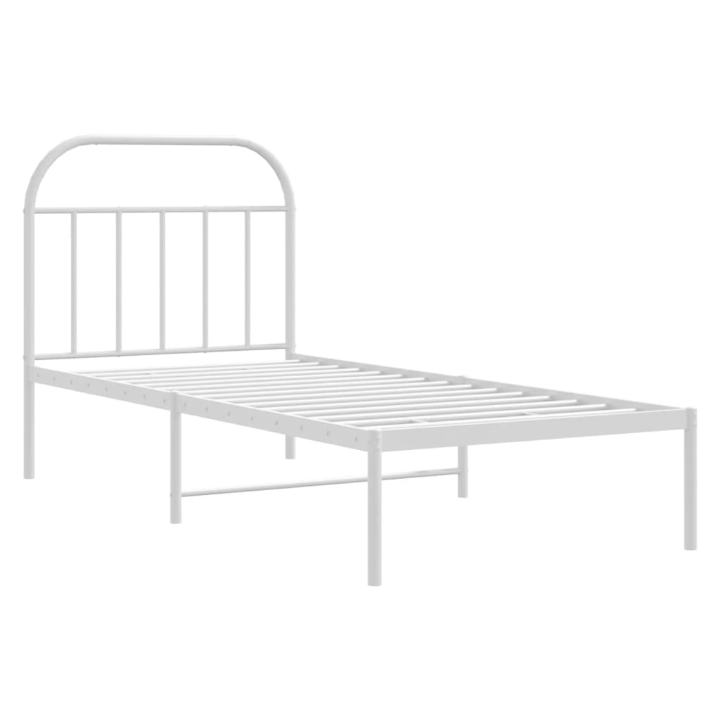 Metal Bed Frame without Mattress with Headboard White 90x190cm