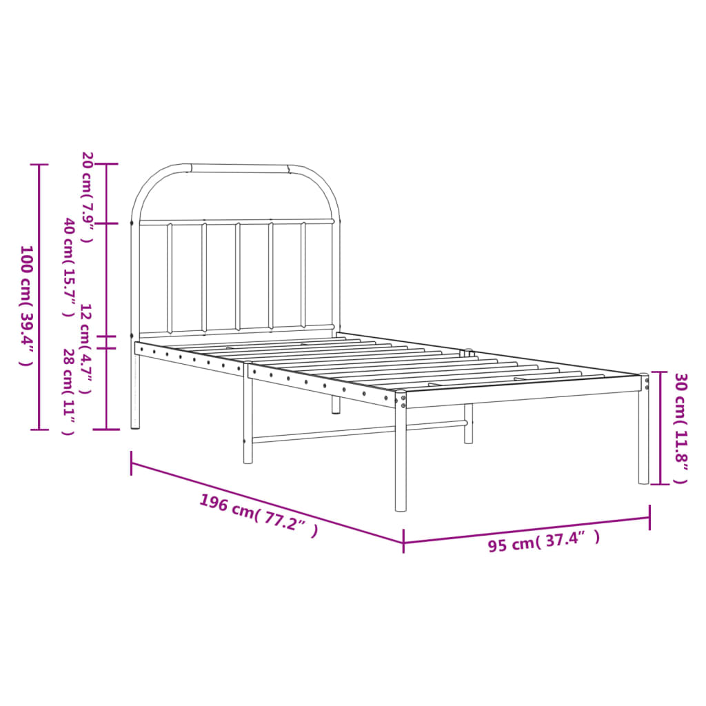 Metal Bed Frame without Mattress with Headboard White 90x190cm