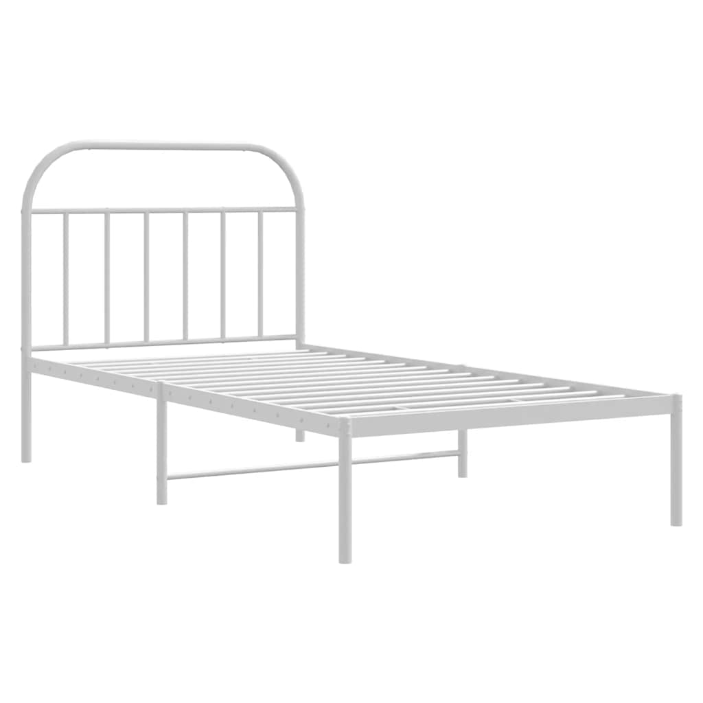 Metal Bed Frame without Mattress with Headboard White 100x190cm