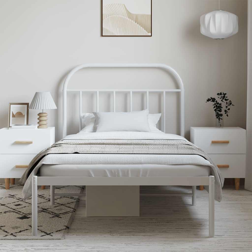 Metal Bed Frame without Mattress with Headboard White 100x190cm