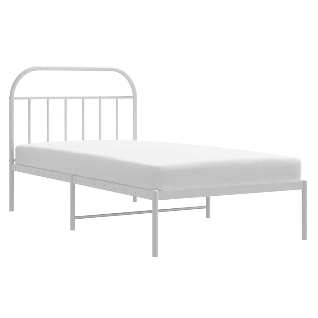 Metal Bed Frame without Mattress with Headboard White 100x190cm